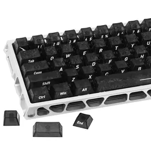 132 keys Black Shine Through Keycaps,Cherry Profile Side Printed Black Keycap Set,Translucent Custom Ice Crack Keycaps,Keycaps Set for Mechanical membrane Keyboards
