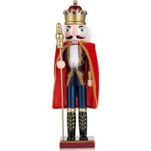 15 inch Wooden Traditional Nutcracker Festive Collectible Christmas Ornament for Party Tabletop Thanksgiving Decor(Red Cape)