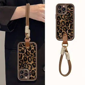 【Brown Leopard Print + Lanyard】Premium Simple Leopard Print Phone Case for iPhone 17 Pro Max/17 Pro/17 Air/17/16 Pro Max/16/16 Pro/16 Plus/15/15 Pro Max/15 Pro/15 Plus/11/12/13/14 Pro Max (Soft Case - Simple & Creative)