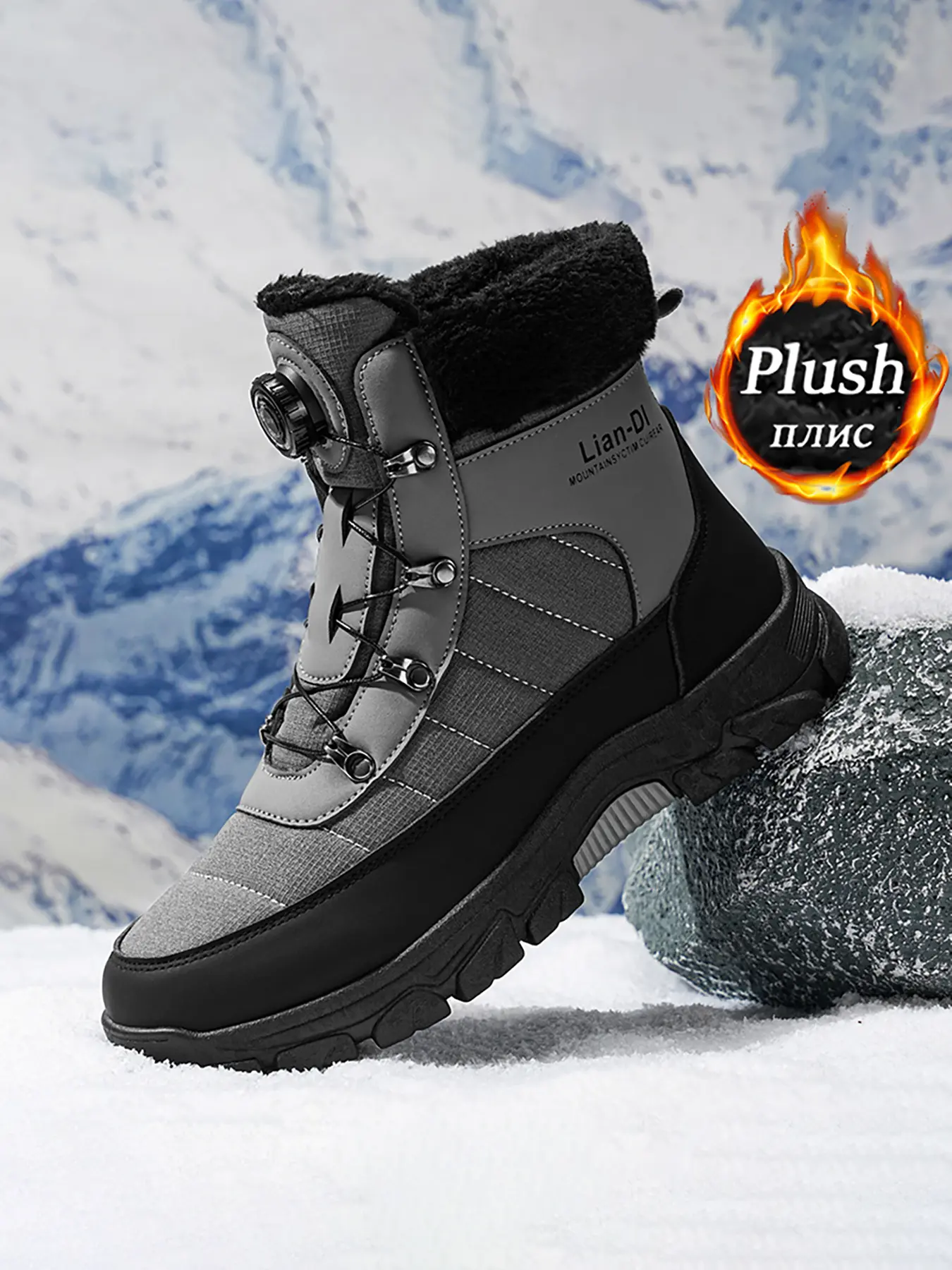 Men's Fluffy Snow Boots, Winter Footwear for Men, Warm & Waterproof Outdoor Shoes, Stylish Design for Cold Weather Conditions