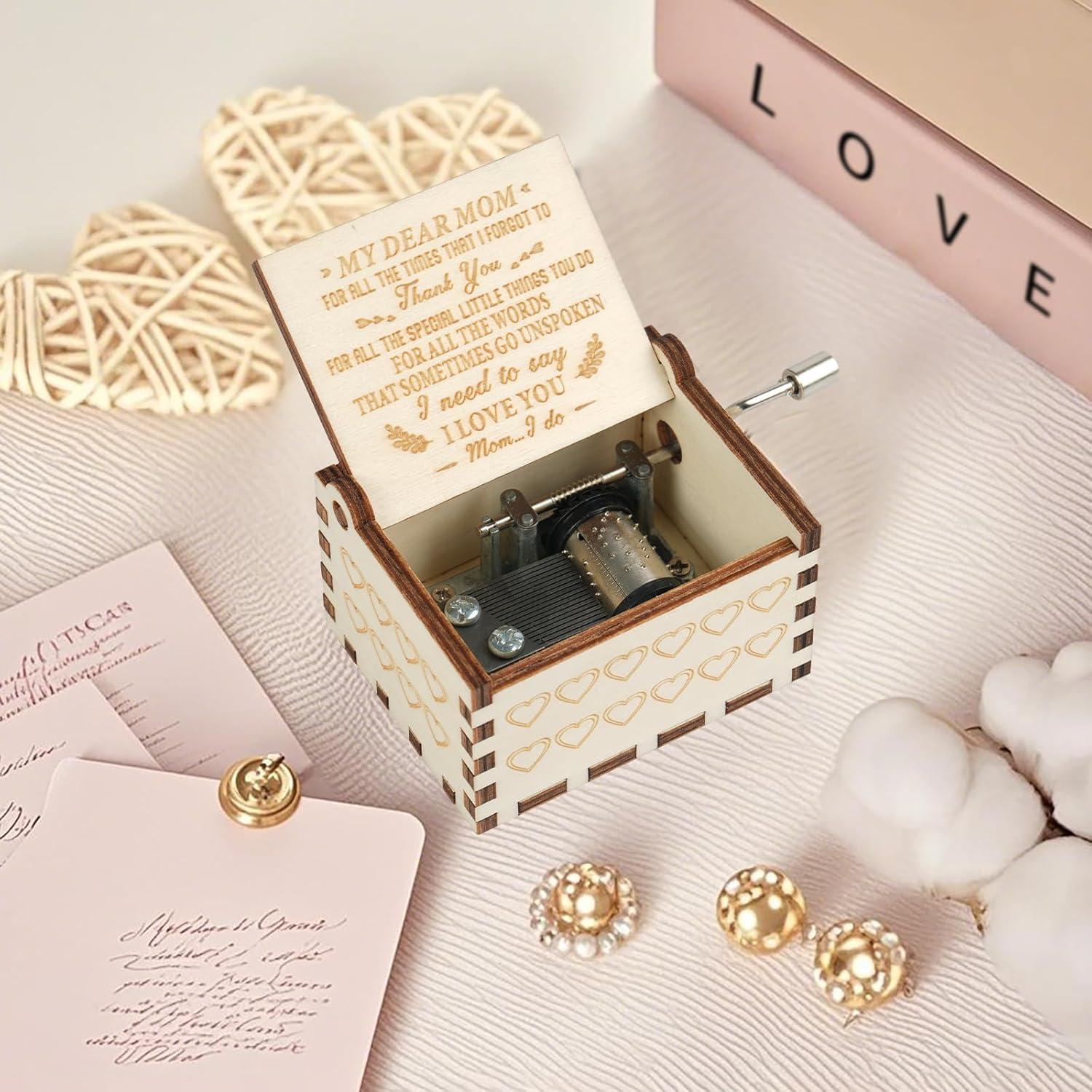 Handcrafted Wooden Hand-Crank Music Box the Perfect Mother's Day Gift for Mom