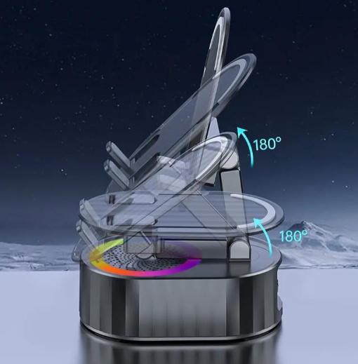 2026 Upgraded 2.0 Wireless Induction Audio Bluetooth Speaker 5in1 Cellphone Holder USB Emergency Rechargeable (3000mAh) Portable Power Mobile Tablet Stand with Colorful Ambient Light Gifts for Friend, Family