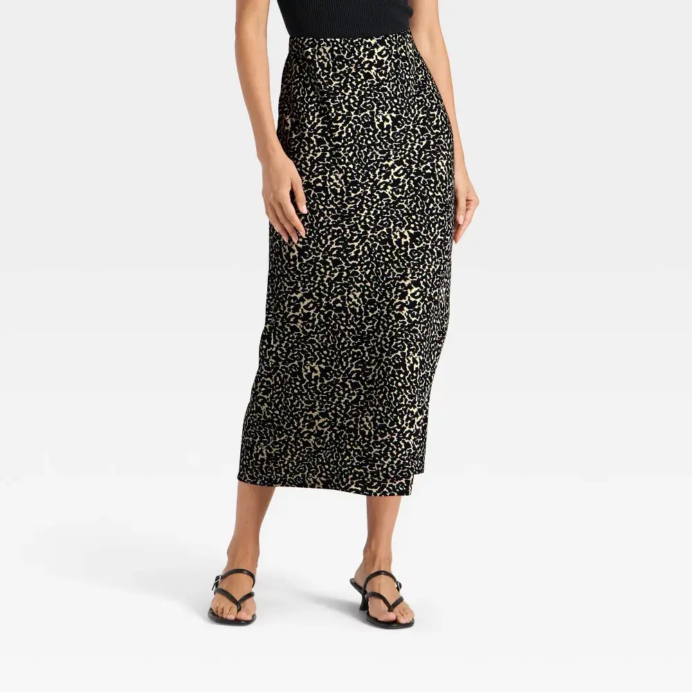 Women's Maxi Slip A-Line Skirt - A New Day Cream Leopard Print L