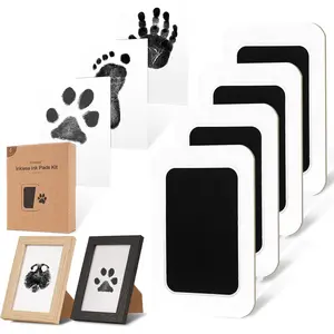 Inkless Paw Print Kit for Dogs,Cats & Babies - Clean Touch Dog Nose & Baby Handprint Kit,Mess Free Dog Paw Print Kit,4-Pcs Ink Pads & 2 Wooden Frames - Kee