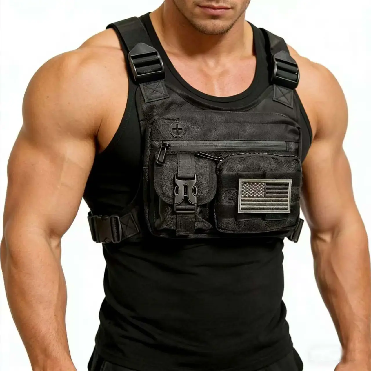 Sports Chest Pack for Men Front Chest Bag Fits Most Pistols Chest Pouch Harness for Running, Hiking, Workouts