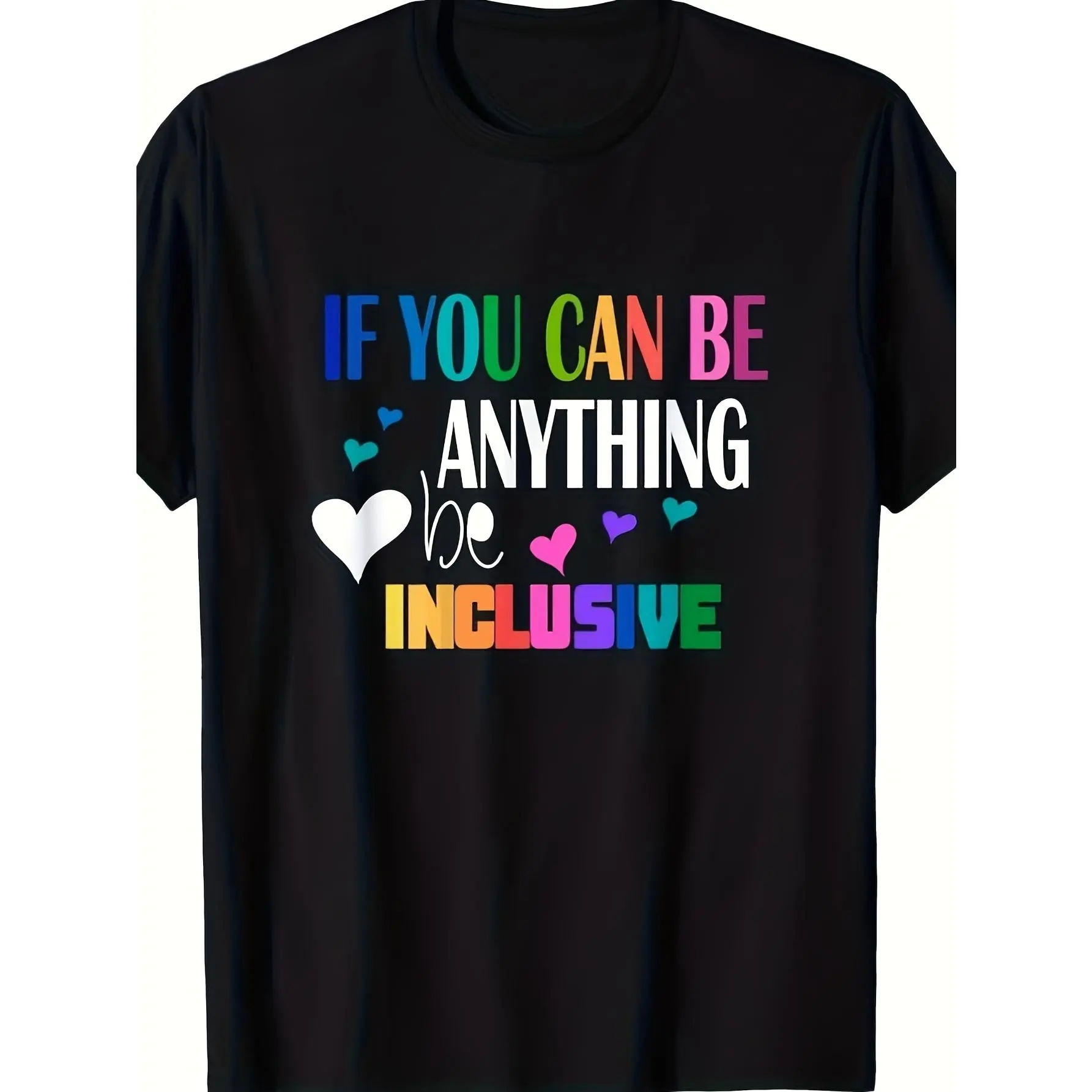 Women's Plus Size Pride T-Shirt with Retro Rainbow Lettering, Casual Short Sleeve Unisex Fit in Soft Everyday Fabric, Tops, Basic, Rainbow Stripe, Colorful Pride-Themed Women's T-Shirts, Soft Fabric, Retro Letters, Breathable, One Piece