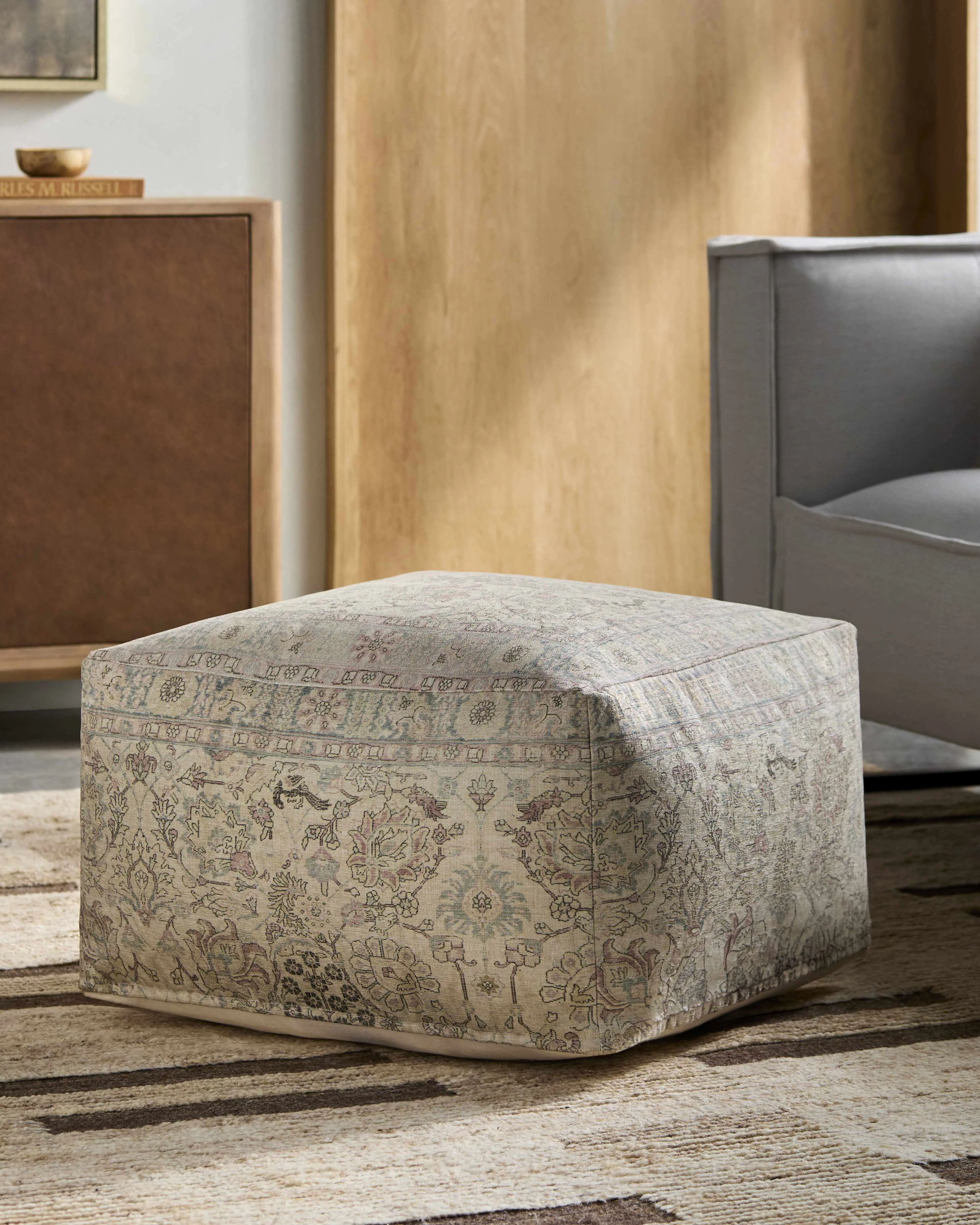 Gardhiwala Traditional Cotton Pouf, Indoor Furniture Upholstered Footstool Stool, Upholstered Stool