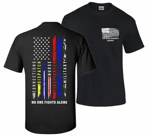 Graphic Tee No One Fights Alone American Flag T-Shirt, Soft Cotton Blend Patriotic Support Tee, Honor Military Police Nurse First Responders, Streetwear Summer Outfits, Gifts for Him