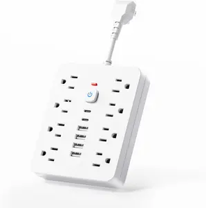 Surge Protector Power Strip - Chiefway Extension Cord with 8 AC Outlets, 6 USB Ports (2 USBC) & One-Touch Switch, Short Cord Outlet Extender, Wall Mountable Surge Protector Outlet for Office Home Dorm