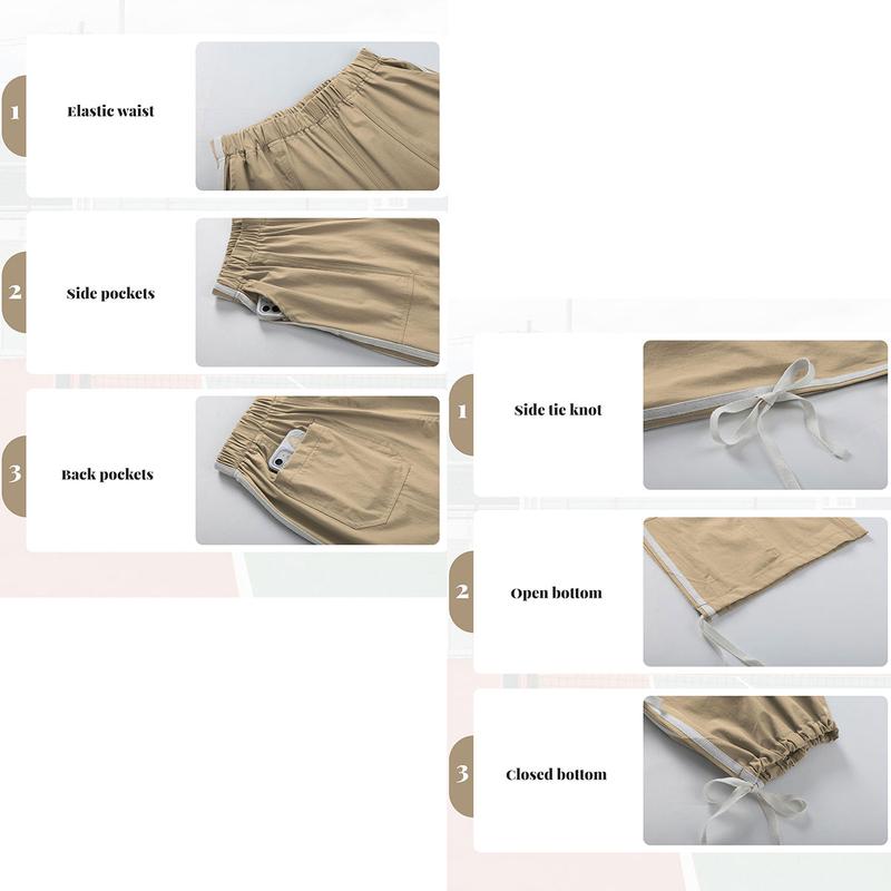 SCUSTY Trendy Side Bow Pants Women's Parachute Cargo Trousers Elastic High Waist Full Twist Hiking Casual Comfy Pocket Bottoms Black Minimalist