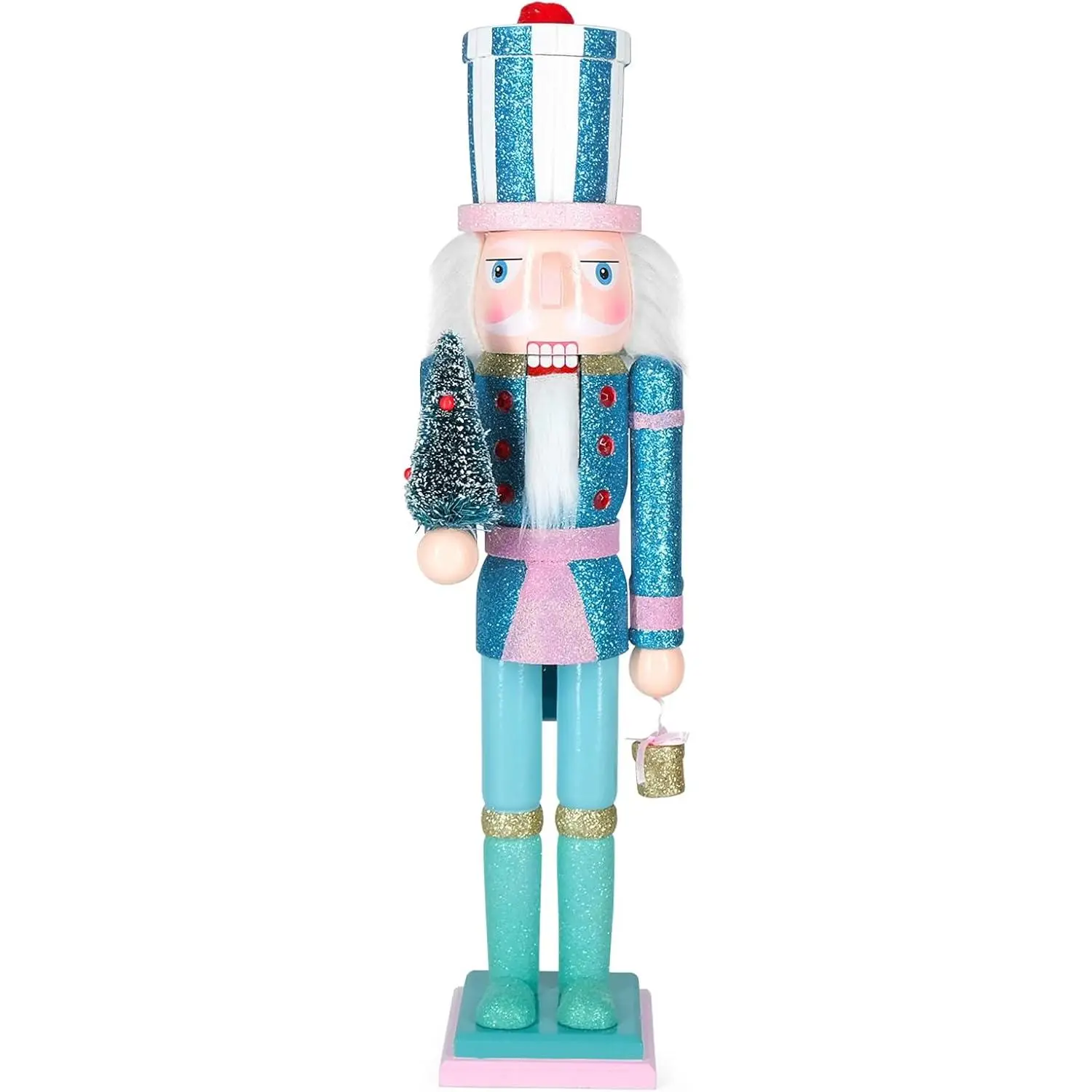 Christmas 15" Wooden Nutcracker Decor Collectible Nutcracker Ornament for Festival Party Outdoor Xmas Gifts (Blue Christmas Tree)