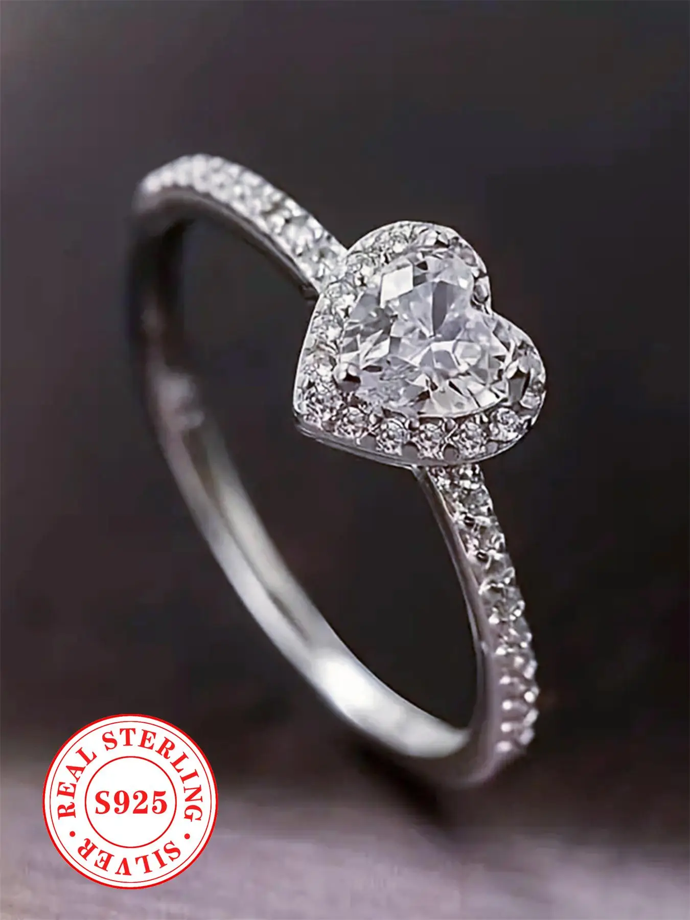 925 Sterling Silver Luxury Heart Shaped Rhinestone & Artificial Diamond Decorated Ring, Gorgeous Wedding Engagement Ring Jewelry for Women, Elegant Fa