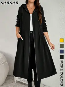 Women's Hooded Mid-Length Spring Windbreaker Jacket Coats, Minimalist Basic Commute & Casual Street Style, Zipper Design, Daily Wear Outdoor
