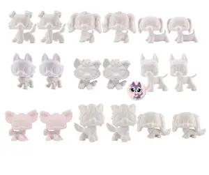 18 pc Pet Shop Dogs White Base Collie Cocker Spaniel Dachshund Husky Great Dane Chihuahua Wolf King Spaniel White Blanks Molds for Mini Pet Shop Custom Art Kids Gift