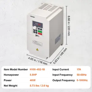 VEVOR Variable Frequency Drive, AC 220V Input 4KW Variable Frequency CNC Drive Inverter Converter, VFD 5.5HP 1 or 3 Phase Input, 3 Phase Output, CNC Motor Inverter Converter for Motor Speed Control