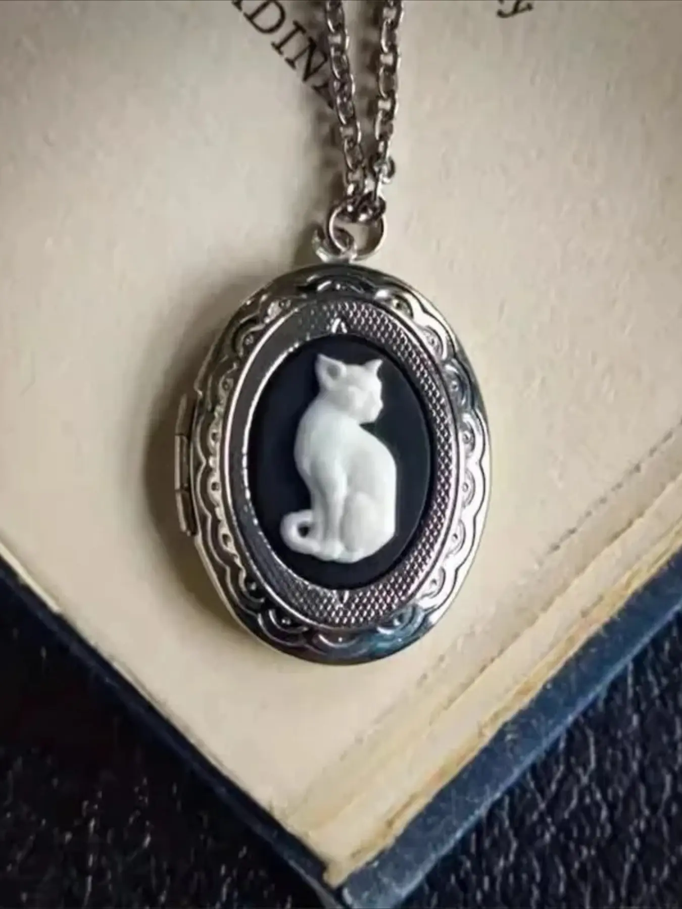 3D Cat DIY Photo Frame Necklace Pendant Necklace, Adjustable Chain Necklace, Photo Jewelry Gothic Accessories Vintage Bohemian Jewelry, Exquisite Jewelry Gift