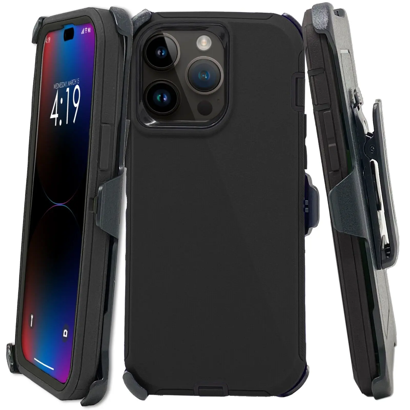 Black Rugged Defender Case Cover For Apple iPhone 17 / 17E / 16 / 16E / 15 / 14 / 13 / 12 / 11 / Plus / Pro / Pro Max / Shockproof Heavyduty Protection cover With Belt Clip Phonecase Protector
