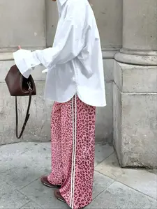 Women's Loose Casual High Waisted Leopard Print Wide Leg Pants, Comfortable High Waist Trousers, Stylish Fashion for Daily Wear Womenswear, Slouchy Palazzo Pants