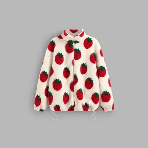 Cider [size 2-10] Fleece High Neck Strawberry Pocket Drawstring Oversized Jacket