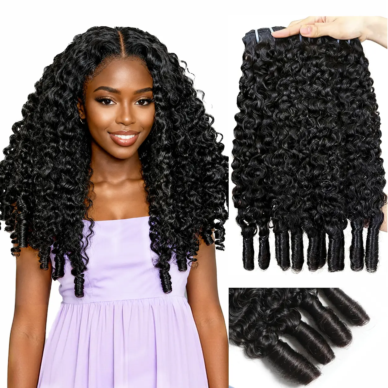 datanala Burmese Curly Bundles, 100% Unprocessed Remy Human Hair, Bouncy Spiral Curls, Natural Black Sew-in Weave Extensions for Black Women