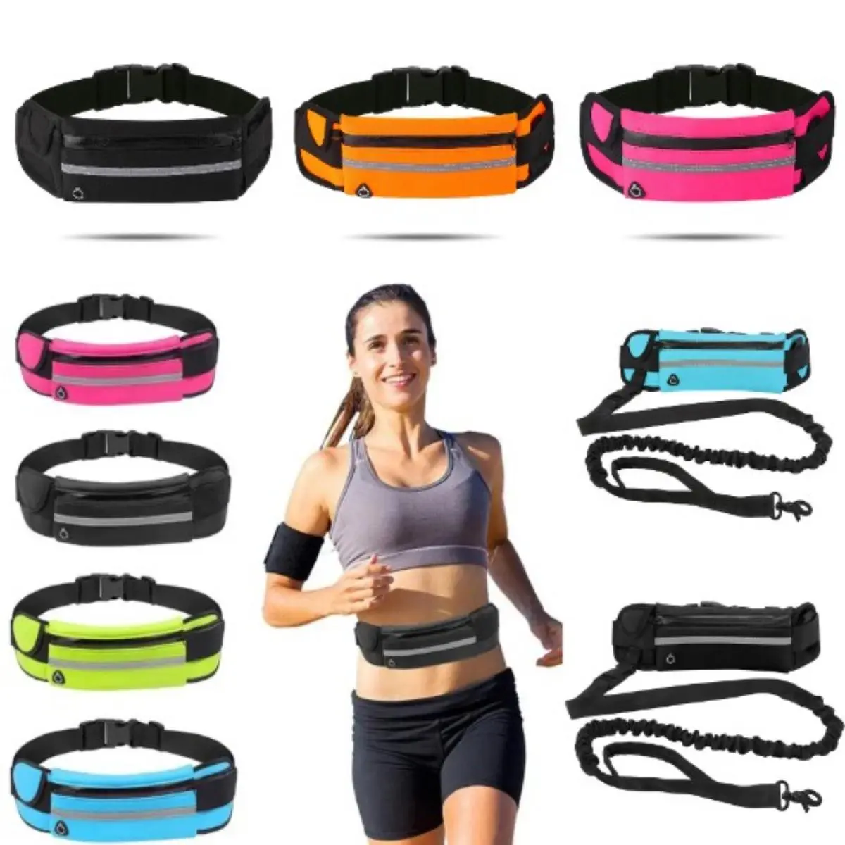 2-in-1 Hands-Free Dog Leash & Waist Pack Set - Running Belt with Built-In Bungee Leash, Comfortable & Adjustable Breathable Mesh, Smart Storage, Water Bottle Holder, Ideal for Marathon Training, Hiking