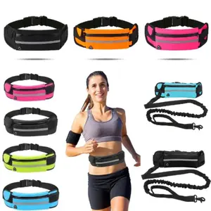 Hands Free Dog Leash Running Belt Waist Pack Set Outdoor Sports Marathon Fitness Jogging Phone Water Bottle Holder Men Women