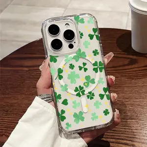 Featuring a lucky clover and star sparkle design, this case supports wireless charging and is compatible with various iPhone models, including Galaxy S25, S24, and S23 Ultra. A perfect gift for birthdays, Valentine's Day, or for couples.