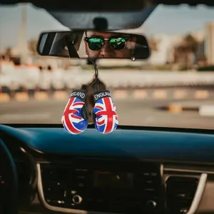 20241 Pair 3. 94inch Flag Boxing Gloves Car Mirror Hanging Decoration UK, Germany, Puerto Rico, PVC Patriotic Car Accessories for Mirrors and Windscreens - Union Jack Flag Designs for Cars, Trucks, Vehicle Mirror Hanging Decoration Accessories, Car Access