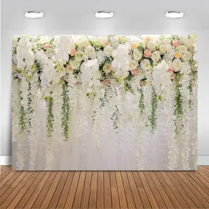 Wedding Flower Backdrop Wall Floral Bridal Shower Backdrops for Photoshoot Wedding Decoration for Reception White Rose Floral Photography Background Banner(7x5ft)