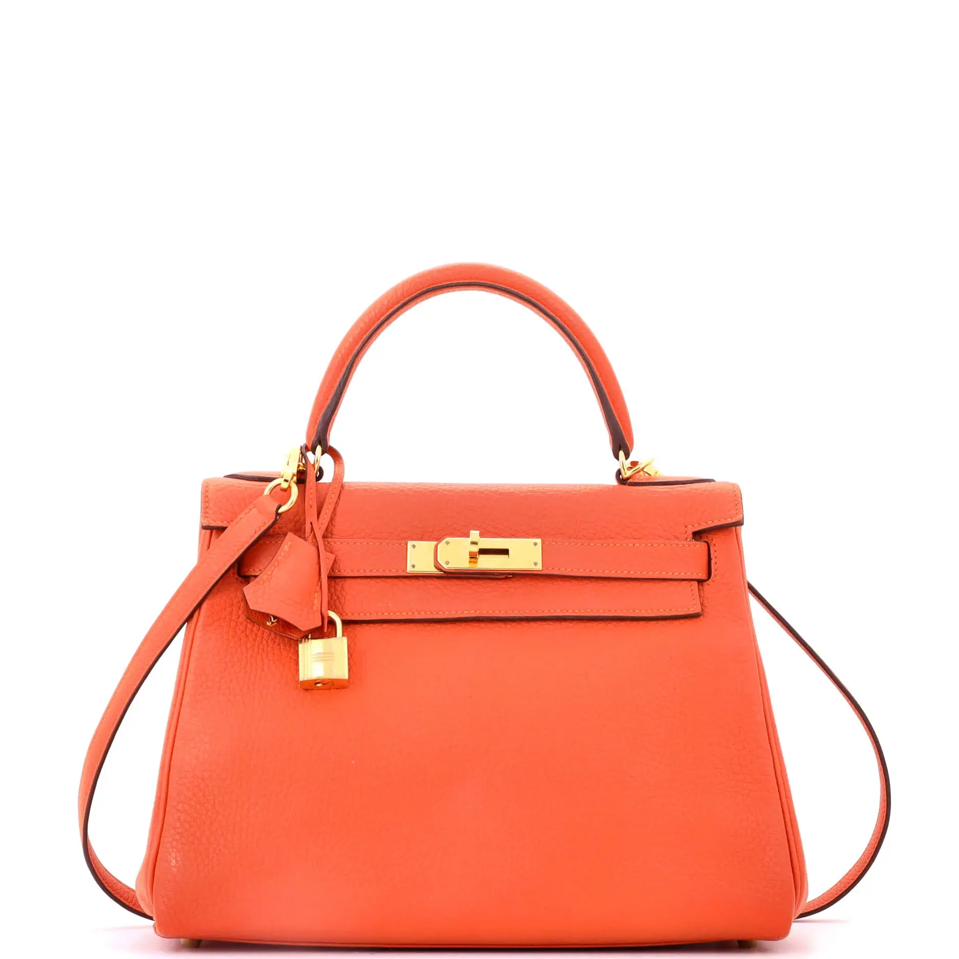 Pre-owned HERMÈS Leather Top Handle Bags Hermes Kelly Handbag Feu Clemence with Gold Hardware 28 by Rebag