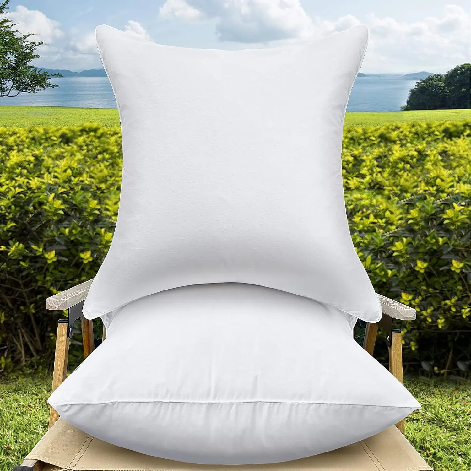 18 x 18 Outdoor Throw Pillow Inserts Set of 2  Square  Decorative Couch Pillow Stuffers Form Medium White Sofa Cushions Indoor
