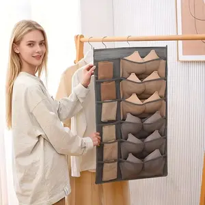 Double-Sided Bra Underwear Sock Storage Bag, Mesh Pocket and Rotating Metal Hook, Multi-Functional Hanging Organizer, Space-Saving Design
