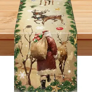 Christmas Table Runner, Santa and  Holiday Party Decorations Merry Christmas Festive Winter Indoor Outdoor  Decor Xmas Dinner Table Decorations