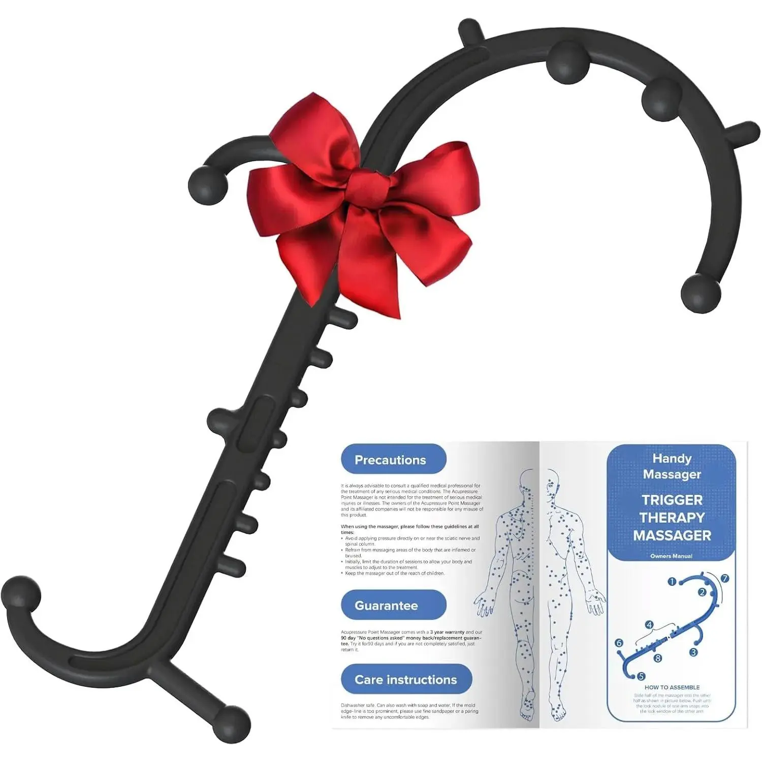 S-Shape Trigger Point Massage Cane with 8 Nodes - BPA-Free Plastic Hook for Deep Tissue Self-Massage, Body Care for Back, Neck Muscle Knots - Fitness Agility Training Equipment with Oil Compatibility