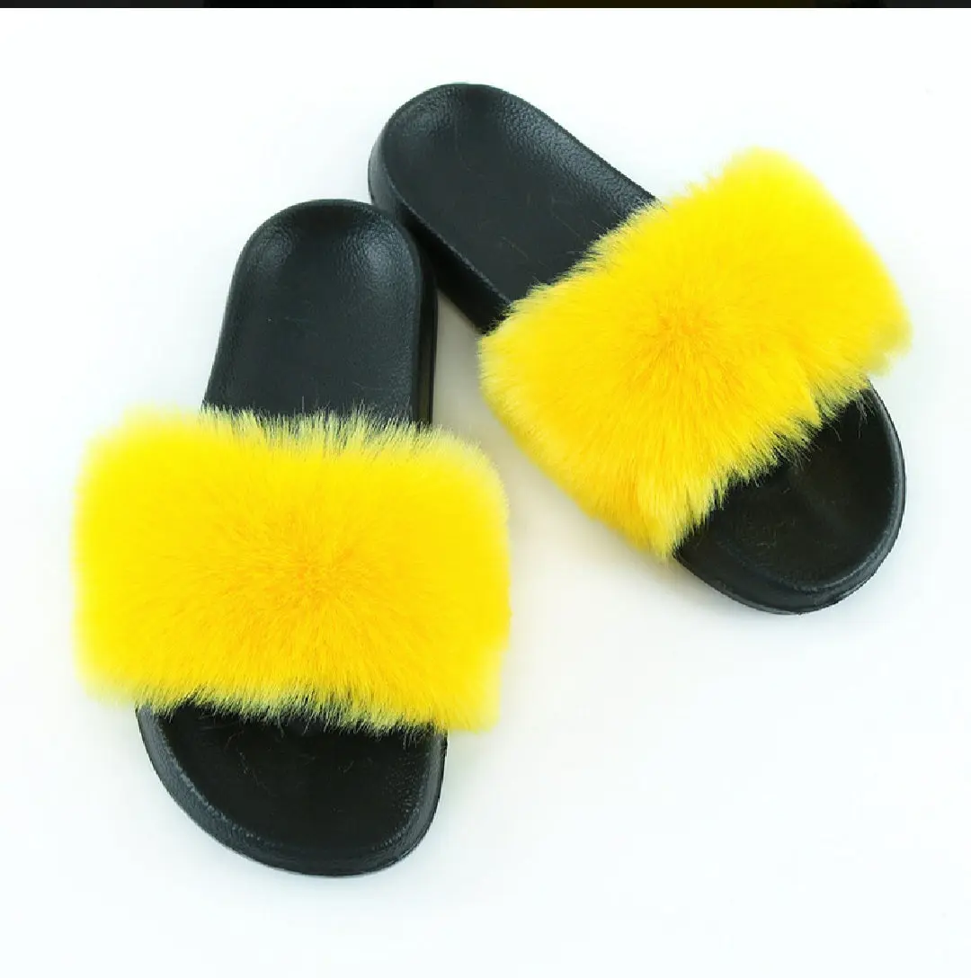 Yellow Faux Fur Slippers Yellow Faux Fur Slippers