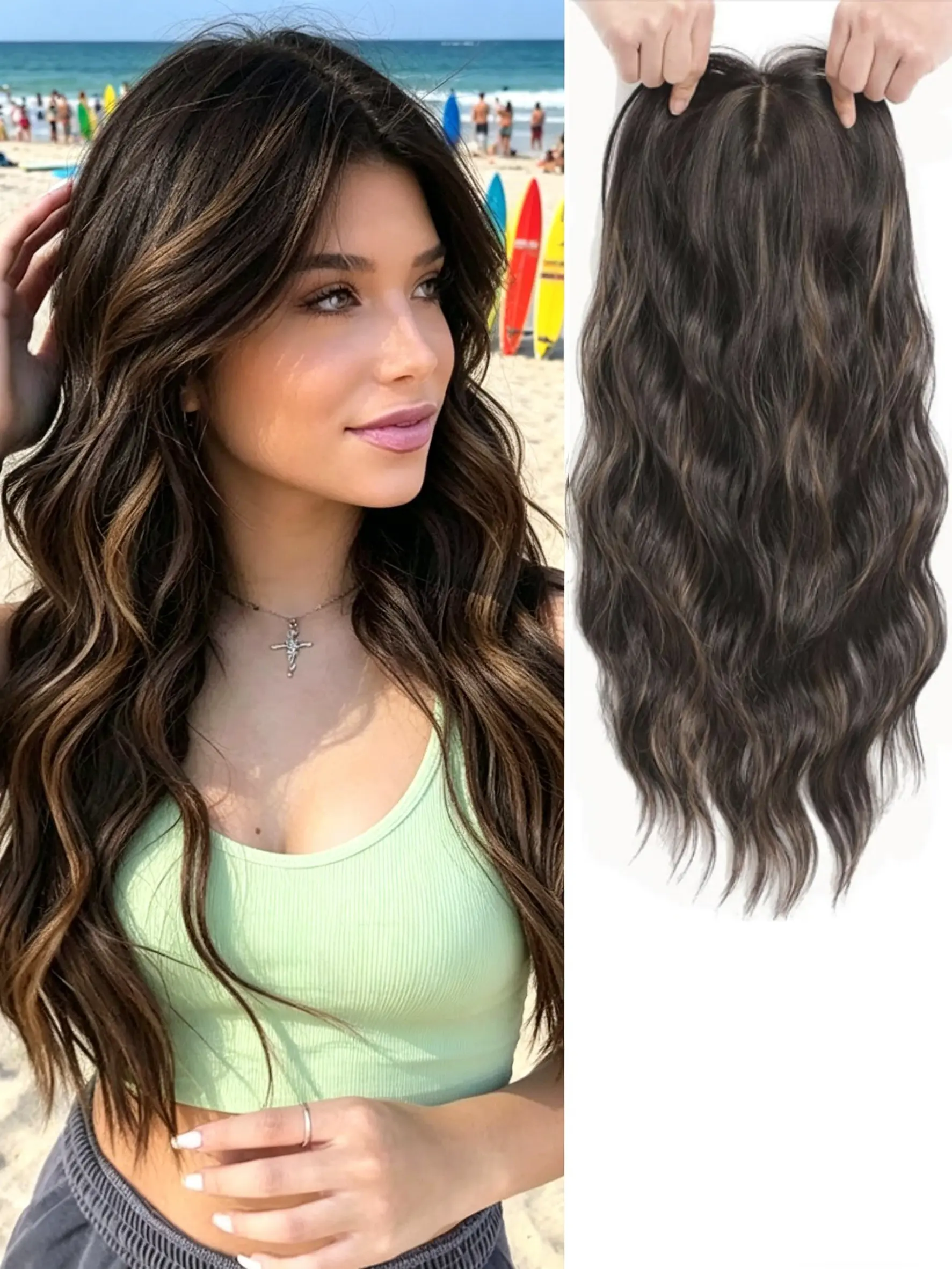 Wavy Hair Topper for Women | Clip-In Synthetic Hairpiece (Premium Kanekalon) | Add Natural Volume to Thinning Hair & Elevate Your Style