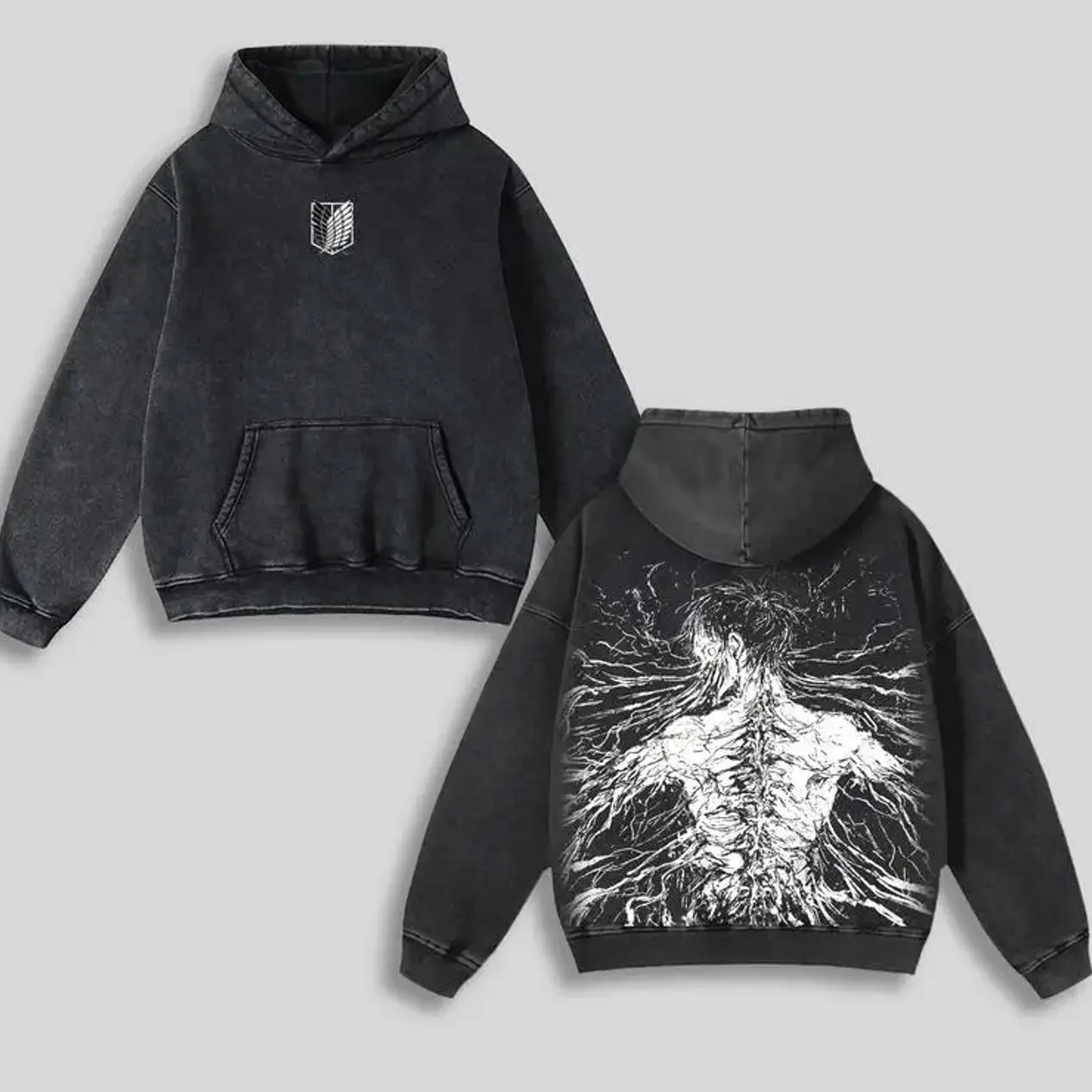 [Collection] Retro Vintage Limited Eren Yeager x Attack On Titan Hoodie, Anime Double Printed Oversized Washed Hoodie, Anime Manga, Anime Fan, Anime Merch AT9