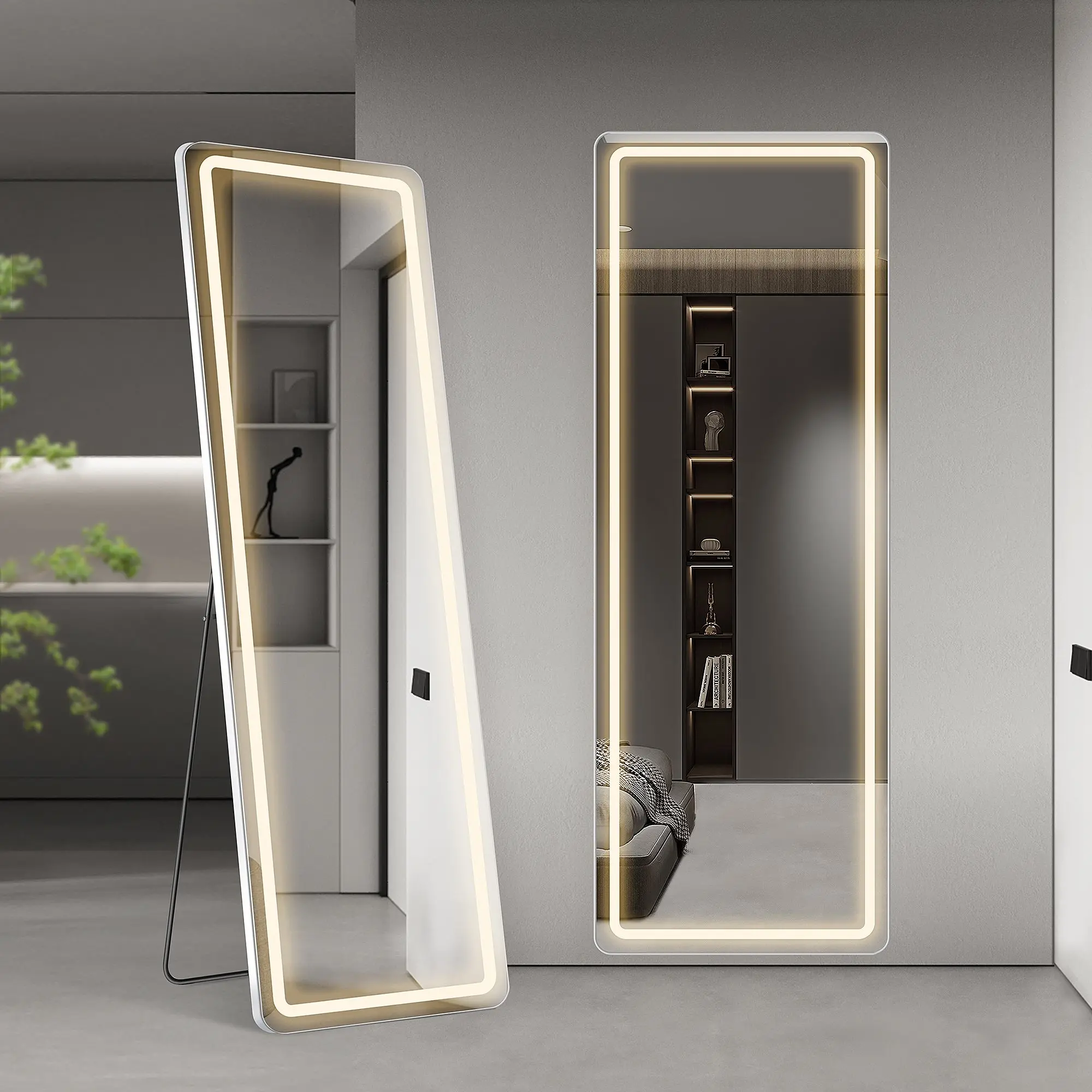 Gianna 64"x21" LED Full Length Mirror with Aluminum Frame and Polished Glass for Bedroom