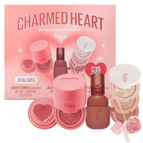 Kaja Korean Best of Kaja Set l Charmed Heart l Beauty Bento & Cheeky Stamp & Jelly Charm l Makeup Cosmetic, K-Beauty,  Portable, Easy to Use, Compact, Convenient, and Travel Friendly Eyeshadow Makeup Cosmetic, Blush, Lip, Glossy