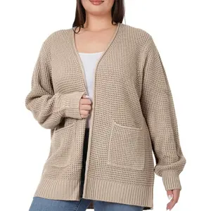 Open Waffle Cardigan - Hip Level Mocha