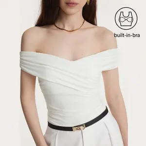 OGL Criss Cross Off Shoulder New Airy Brami Top Pure White Minimalist Basic Cami for Women SpringStatements