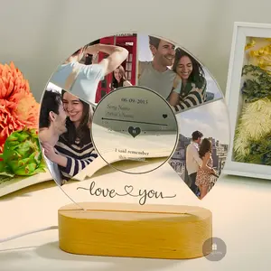 Customized Photo Name Night Lamp Custom Picture Frame Plaque Music Song Night Light Gifts for Girlfriend BF Valentines Anniversary Birthday Christmas Gifts
