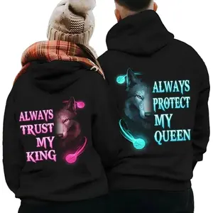 Trust My King, Protect My Queen Couple Matching Hoodies Graphic Hoodie Fabric Pullover Hooded Sweatshirt Unisex, Couples Love Gift, Valentine's Day