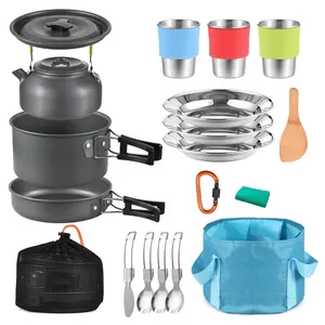 22pcs Camping Cookware Mess Kit, Camping Pot and Pan Cooking Set Outdoor Camping Hiking Backpacking Cooking and Picnic
