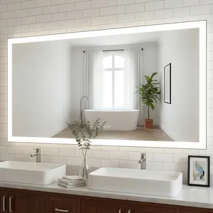 Spaco 48x32 Inch Black Framed LED Bathroom Mirror – Rectangular Wall-Mount Vanity Mirror with Light