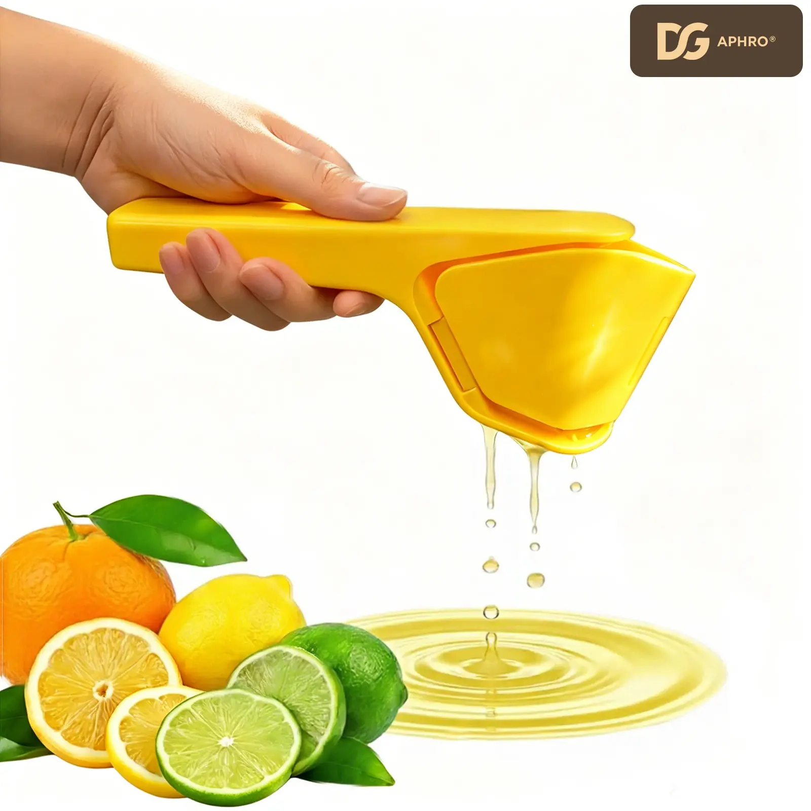 DGAPHRO Space-Saving Flat Folding Lemon Squeezer - Effortless Lever Citrus Juicer Press, Food-Grade BPA-Free Manual Lime Juicer for Cocktails, Lemonade & Salad Prep (Yellow).