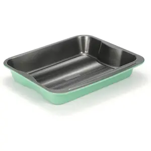 Turkey Roasting Pan for oven, Green large Lasagna Pan Rectangle Cake Pan 16 x 14 inches Carbon Steel Wavy bottom