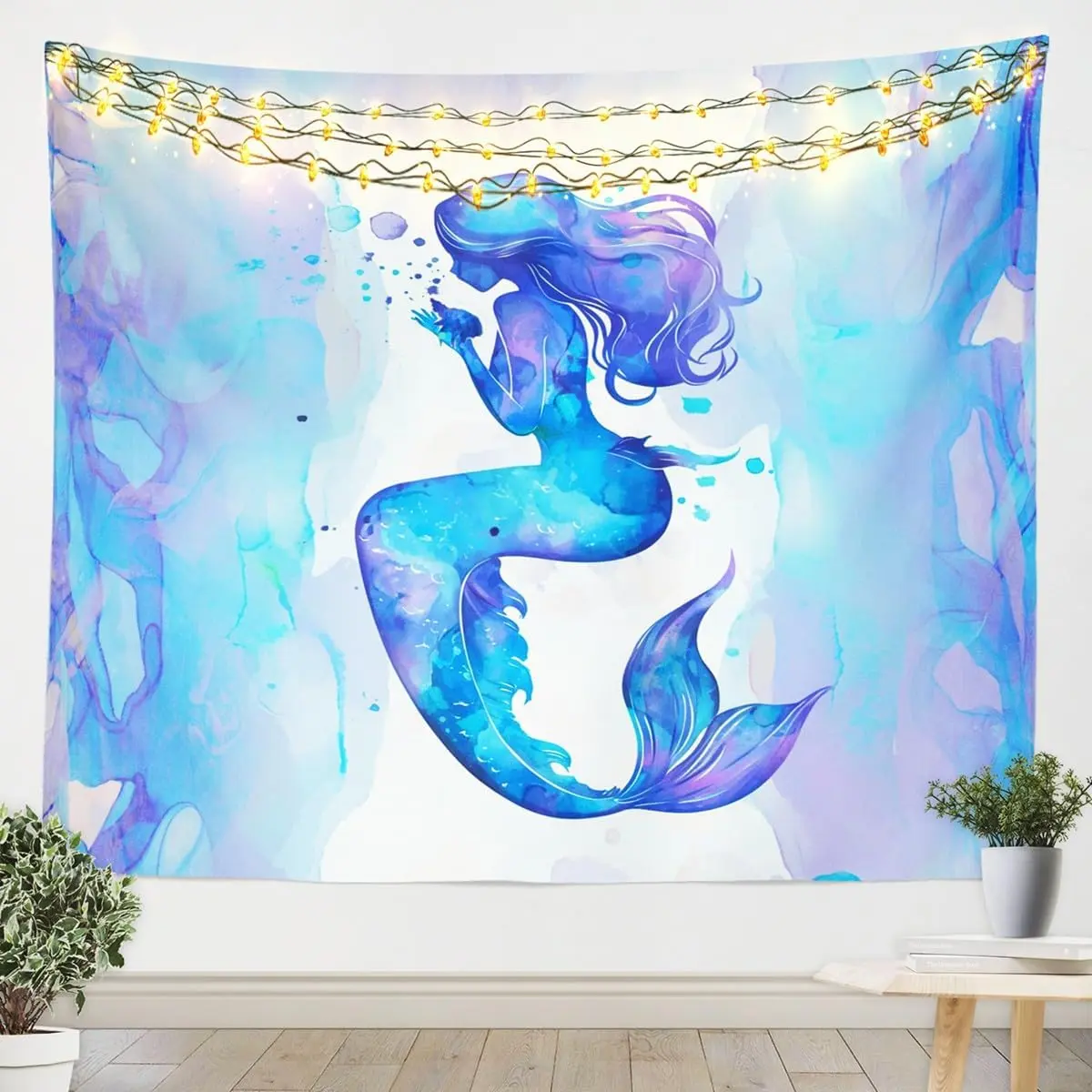 Mermaid Tapestry,Tie Dye Wall Blanket,Sea Underwater World Wall Hanging,Aquarium Sealife Seaworld Wall Art,Light Sky Decor Lightweight Room Multicolor, Tapestry Wall Mural, Wall Hanging Decor