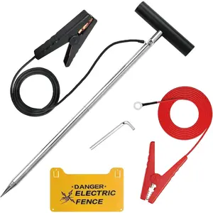 Fence Grounding Rod Set, Ground Rod for Farm Fence and Fence Jumper Leads Cable with Crocodile Clip for Solar Powered Fence Charger, Fence