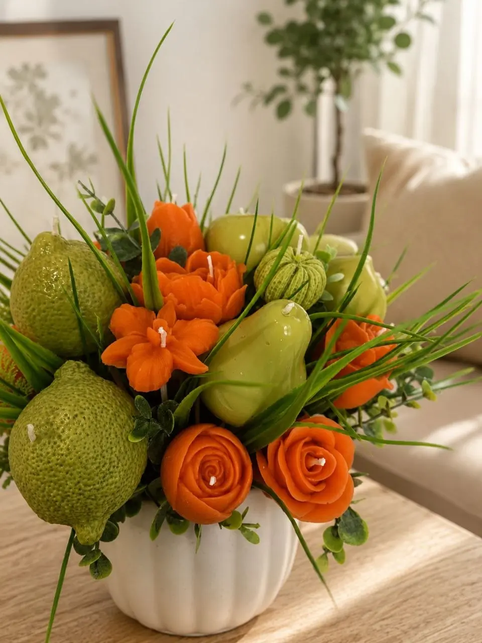 Handmade Floral Candle Arrangement, Decorative Scented Candle Bouquet in Vase, Unique Gift for Home Décor and Special Occasions